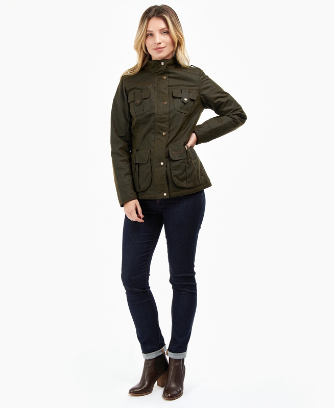 Green Women's Barbour Winter Defence Waxed Jackets | ENVTWJ-260