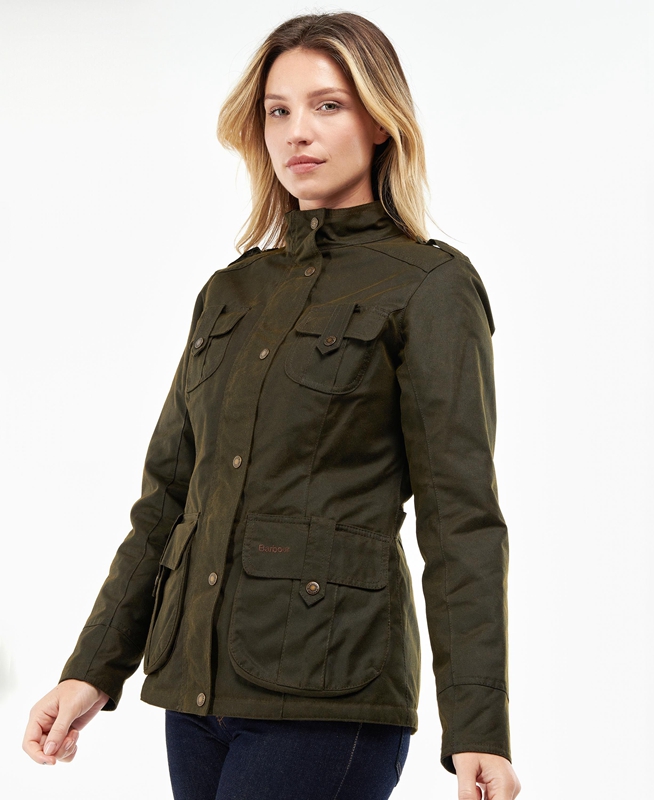 Green Women's Barbour Winter Defence Waxed Jackets | ENVTWJ-260