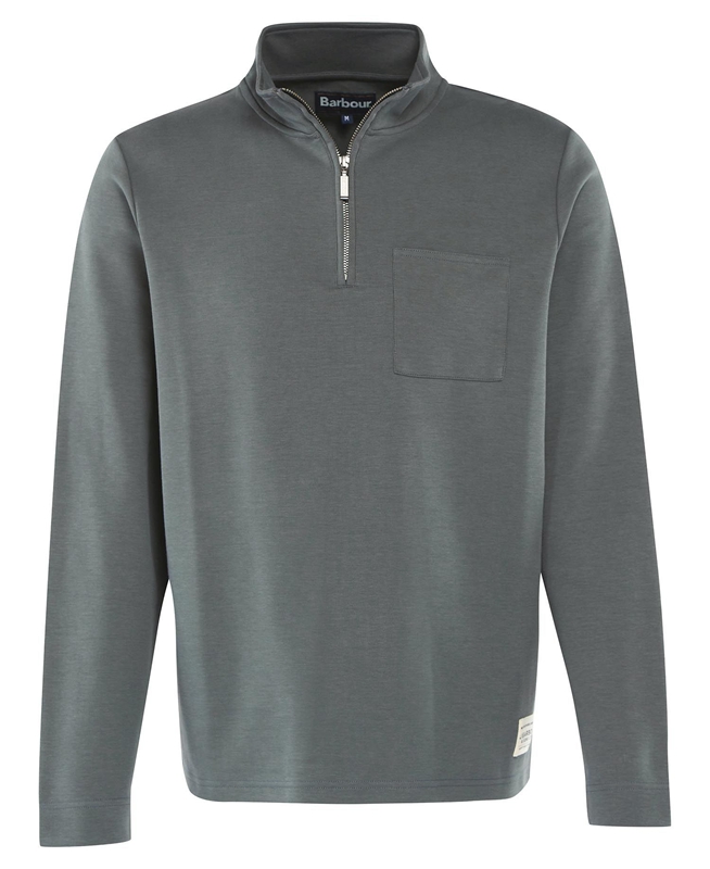 Grey Men's Barbour Broughton Half Zip Sweatshirts | VGYXEA-932