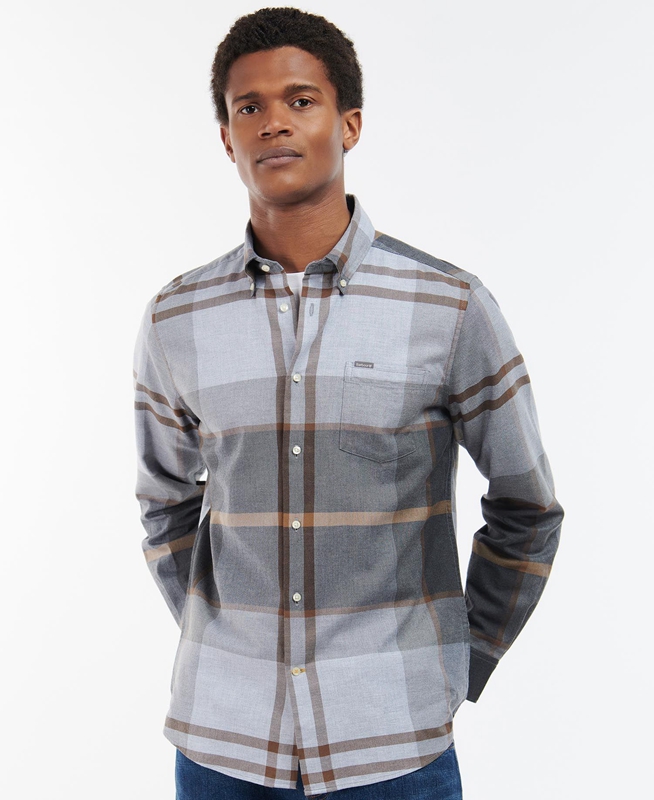 Grey Men\'s Barbour Dunoon Taillored Shirts | UGNQAH-893