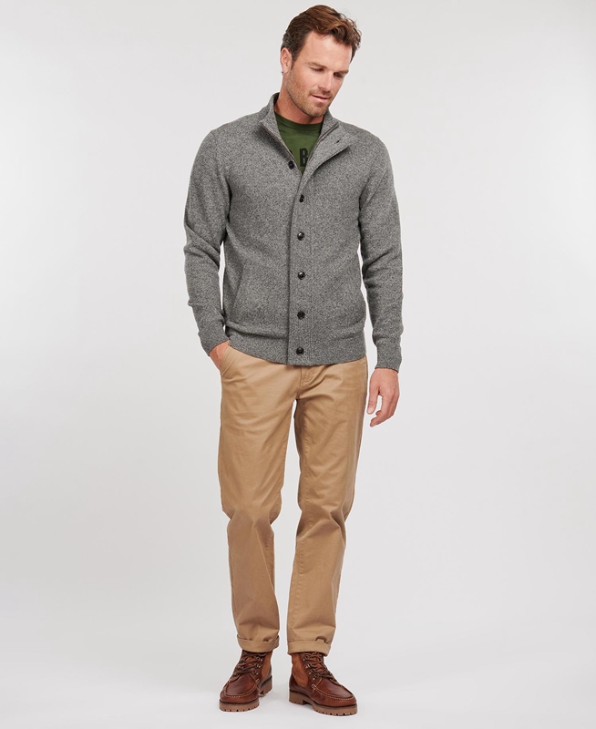 Grey Men's Barbour Essential Cardigan Tisbury Zip Through Sweaters | HUGPZN-643