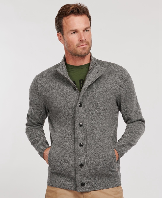 Grey Men\'s Barbour Essential Cardigan Tisbury Zip Through Sweaters | HUGPZN-643