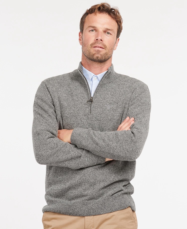 Grey Men\'s Barbour Essential Tisbury Half Zip Sweaters | LZTKWS-076