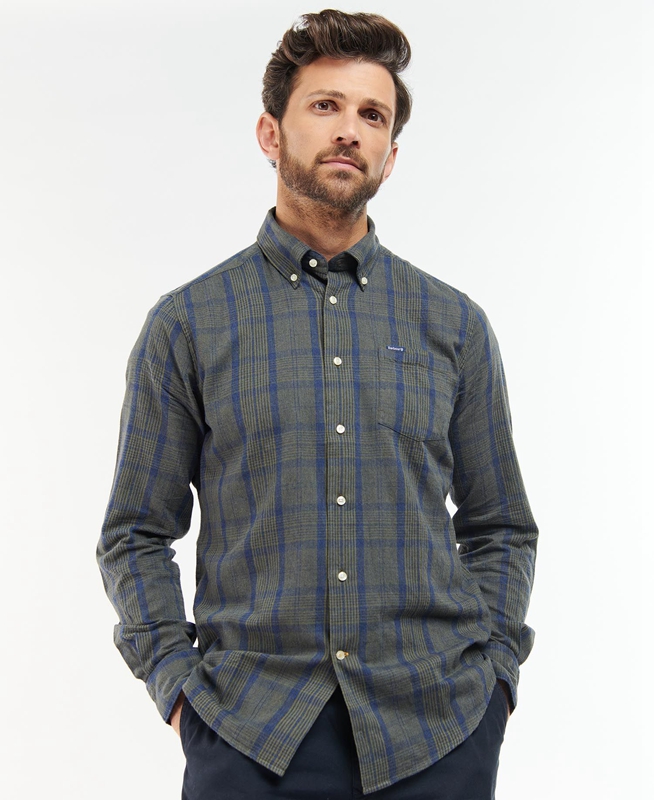 Grey Men\'s Barbour Inverbeg Tailored Shirts | JBVZTY-291