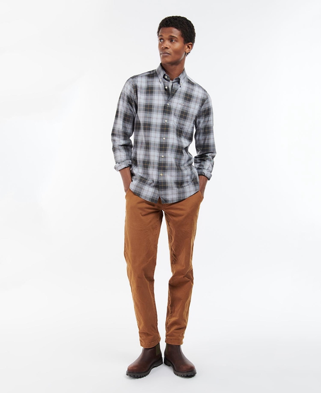 Grey Men's Barbour Wetheram Tailored Shirts | HCGWYU-915