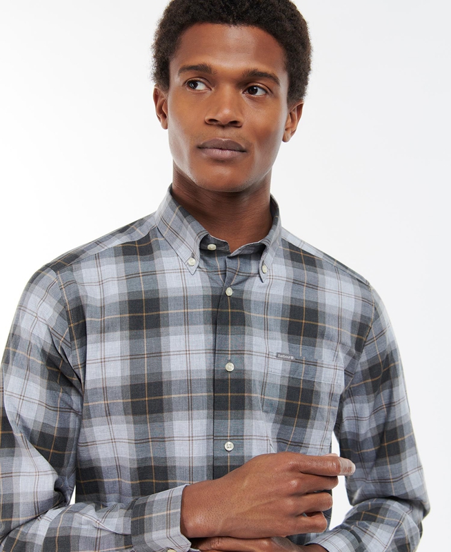 Grey Men's Barbour Wetheram Tailored Shirts | HCGWYU-915