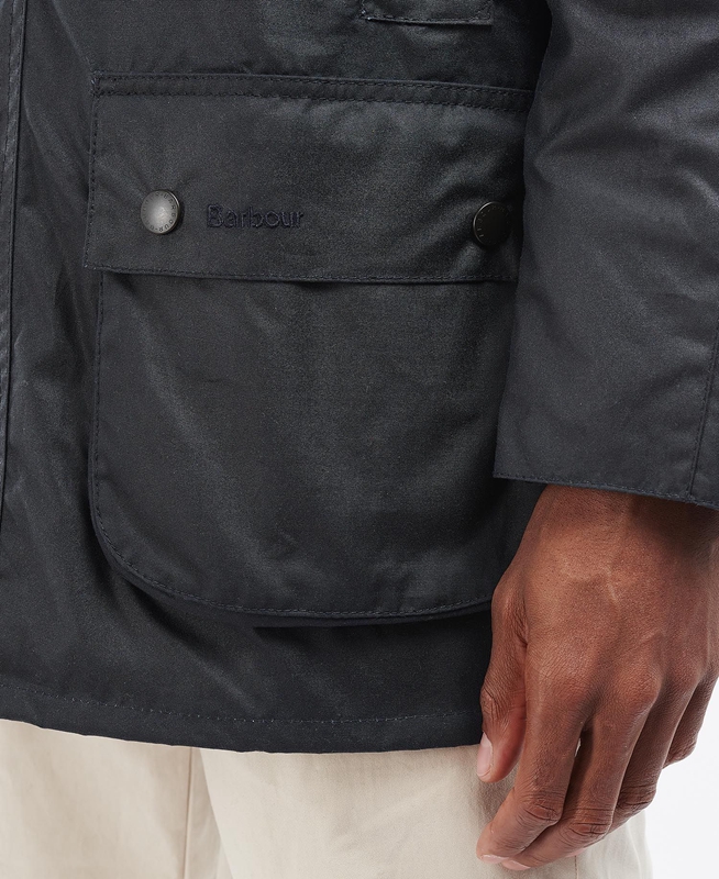 Navy Men's Barbour Beausby Waxed Jackets | ISZLAP-078