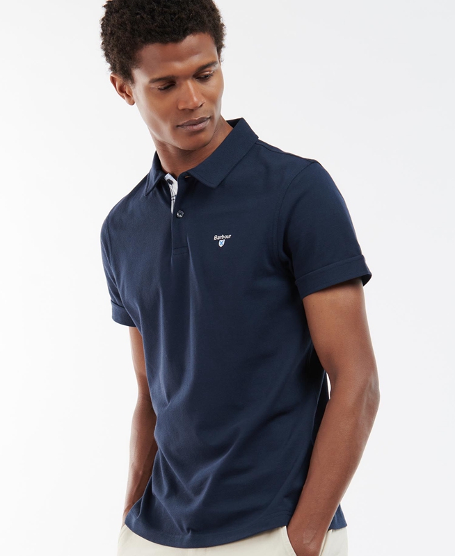 Navy Men's Barbour Birkhill Polo shirts | HKFBEC-905