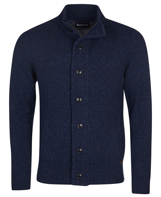 Navy Men's Barbour Essential Cardigan Tisbury Zip Through Sweaters | TKRZGN-132