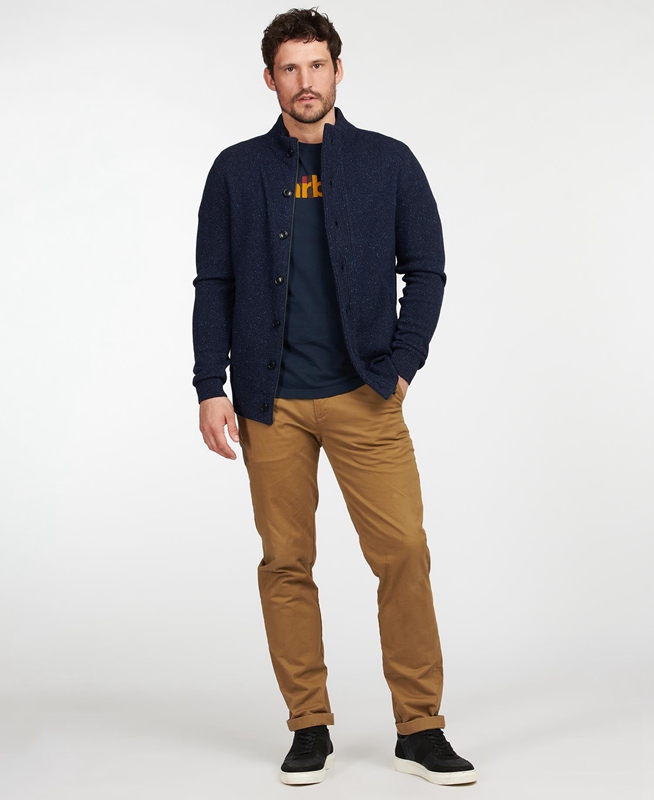 Navy Men's Barbour Essential Cardigan Tisbury Zip Through Sweaters | TKRZGN-132