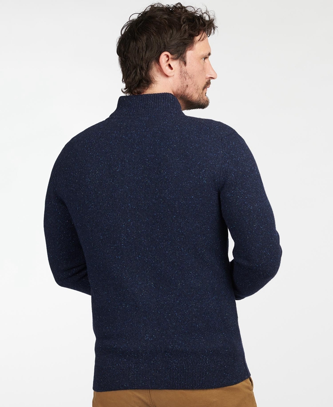 Navy Men's Barbour Essential Cardigan Tisbury Zip Through Sweaters | TKRZGN-132