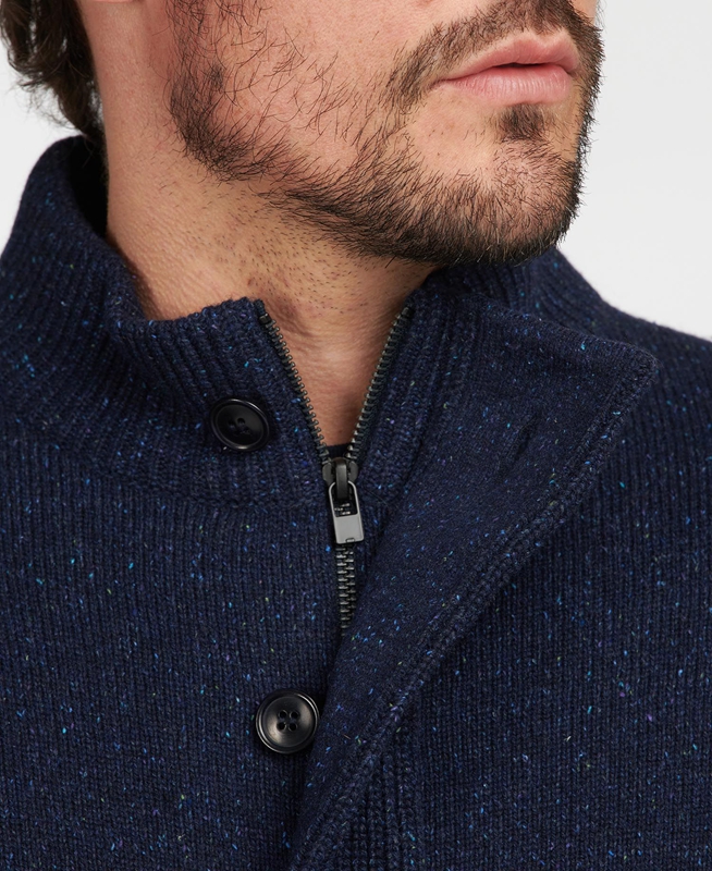 Navy Men's Barbour Essential Cardigan Tisbury Zip Through Sweaters | TKRZGN-132