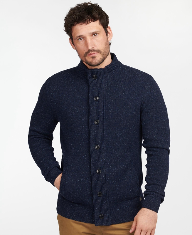 Navy Men\'s Barbour Essential Cardigan Tisbury Zip Through Sweaters | TKRZGN-132