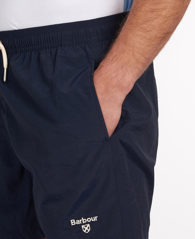 Navy Men's Barbour Essential Logo 5'' Swim Pants | MPFXGL-721