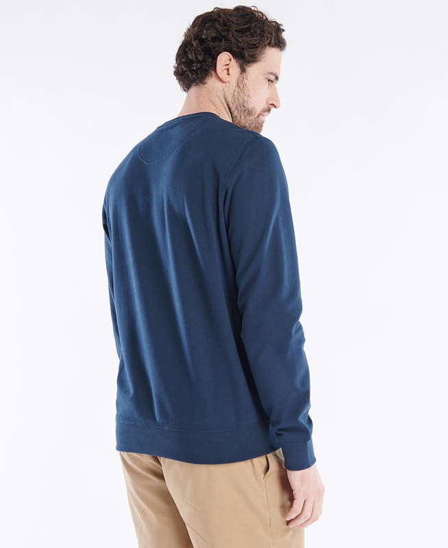 Navy Men's Barbour John Crew Sweatshirts | SLJAOI-017