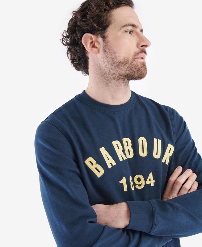 Navy Men\'s Barbour John Crew Sweatshirts | SLJAOI-017