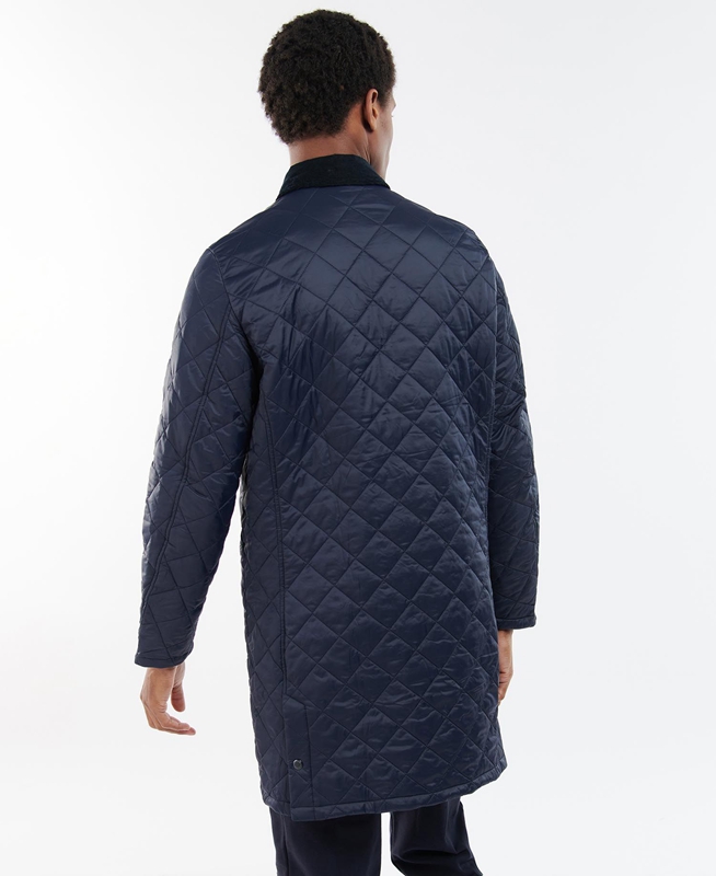 Navy Men's Barbour Long Liddesdale Quilted Jackets | NSFTIY-869