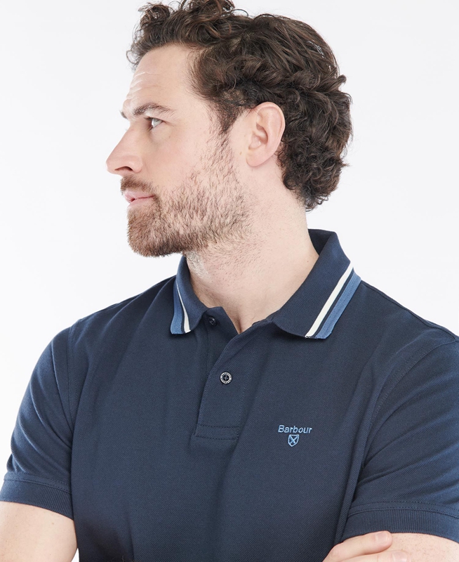 Navy Men's Barbour Otterburn Polo shirts | YQVFDG-318