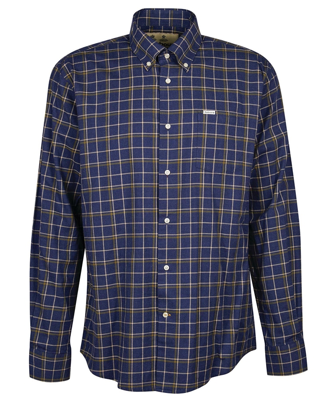 Navy Men's Barbour Pelton Regular Shirts | AYJXWF-503