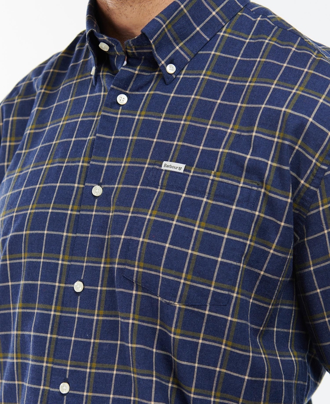 Navy Men's Barbour Pelton Regular Shirts | AYJXWF-503