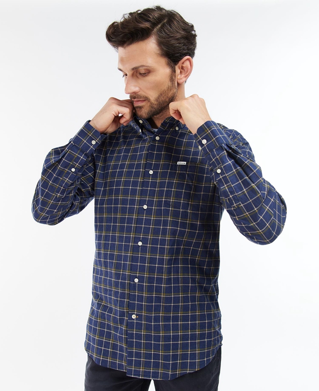 Navy Men\'s Barbour Pelton Regular Shirts | AYJXWF-503