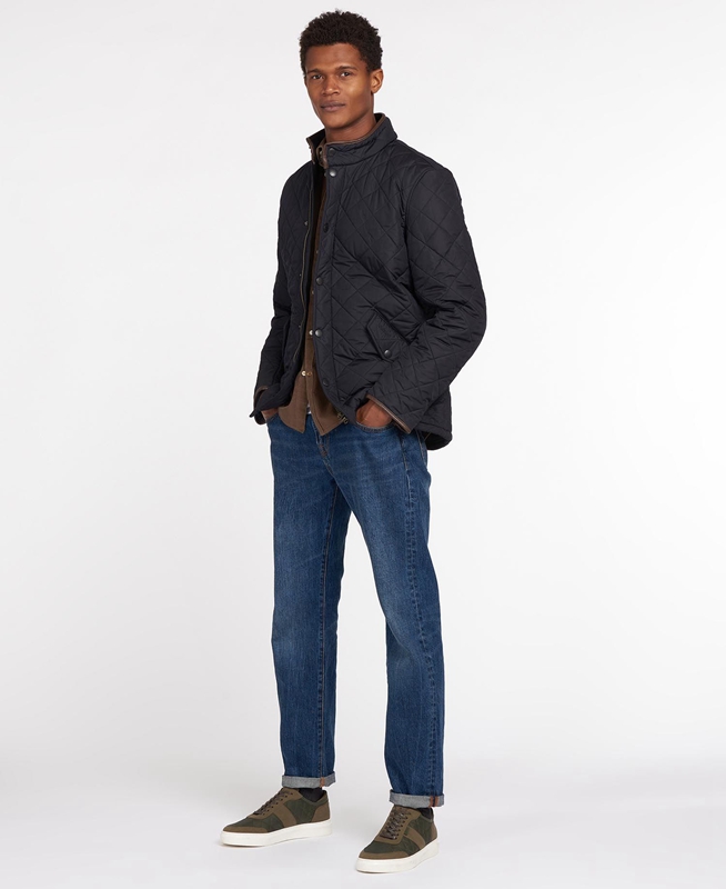 Navy Men's Barbour Powell Quilted Jackets | XIFKAV-823