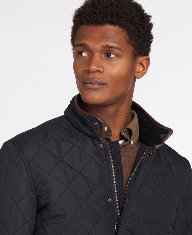 Navy Men's Barbour Powell Quilted Jackets | XIFKAV-823