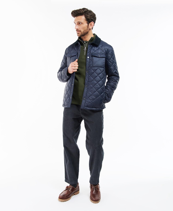 Navy Men's Barbour Shirt Quilted Jackets | YNSIWA-905