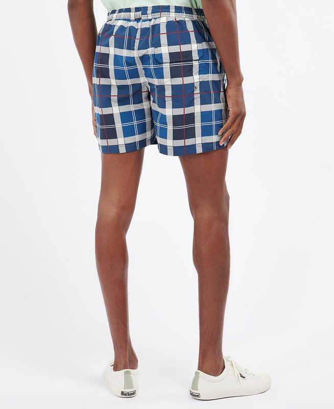 Navy Men's Barbour Tartan Swim Pants | GNRXTV-935