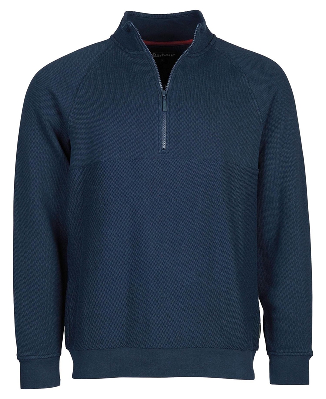 Navy Men's Barbour Wear Half Zip Sweatshirts | CBAKWR-471