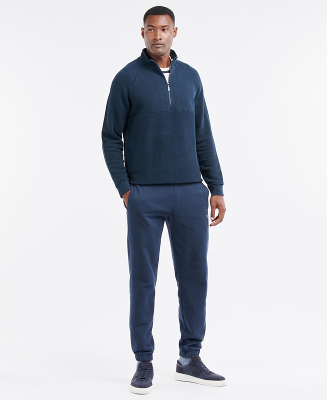 Navy Men's Barbour Wear Half Zip Sweatshirts | CBAKWR-471