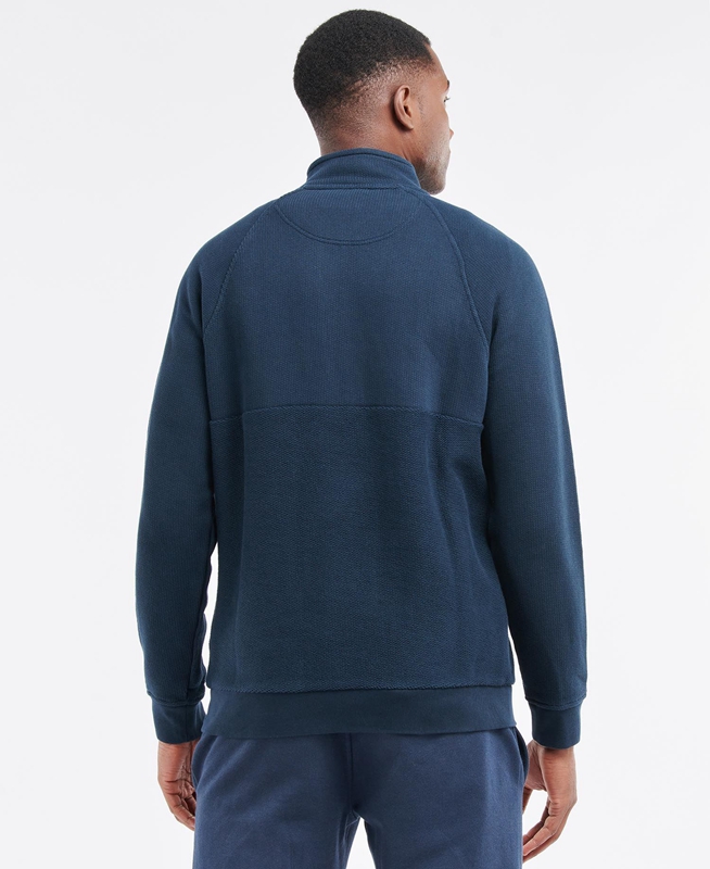 Navy Men's Barbour Wear Half Zip Sweatshirts | CBAKWR-471