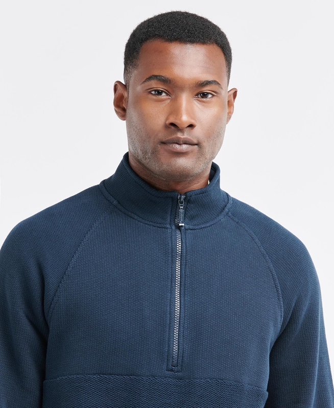 Navy Men's Barbour Wear Half Zip Sweatshirts | CBAKWR-471