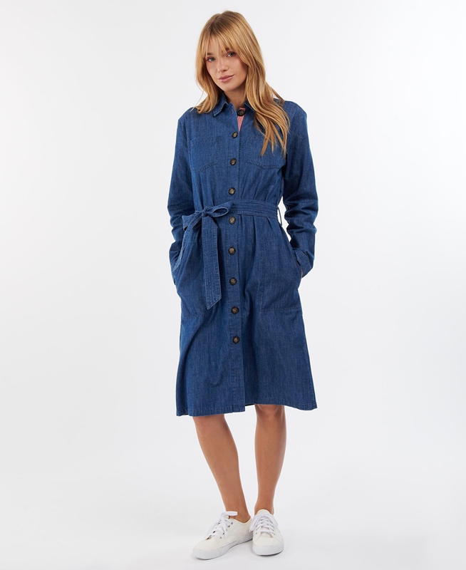 Navy Women's Barbour Barmouth Dress | DEQLUO-014