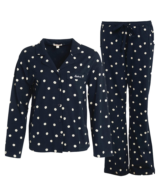 Navy Women's Barbour Dotty PJ Set Nightwear | RDXQZT-628