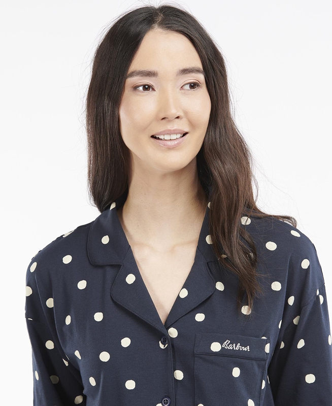 Navy Women's Barbour Dotty PJ Set Nightwear | RDXQZT-628