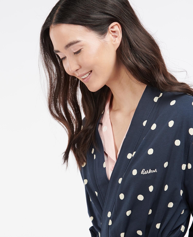 Navy Women's Barbour Dotty Robe Nightwear | GVLHYQ-390