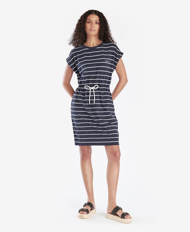 Navy Women's Barbour Marlo Stripe Dress | ZTGXPJ-431