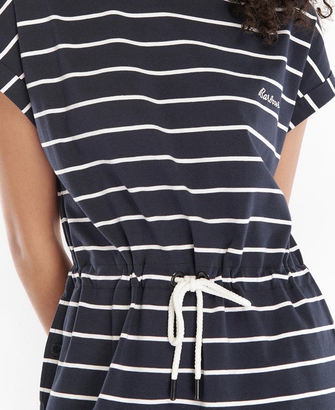 Navy Women's Barbour Marlo Stripe Dress | ZTGXPJ-431