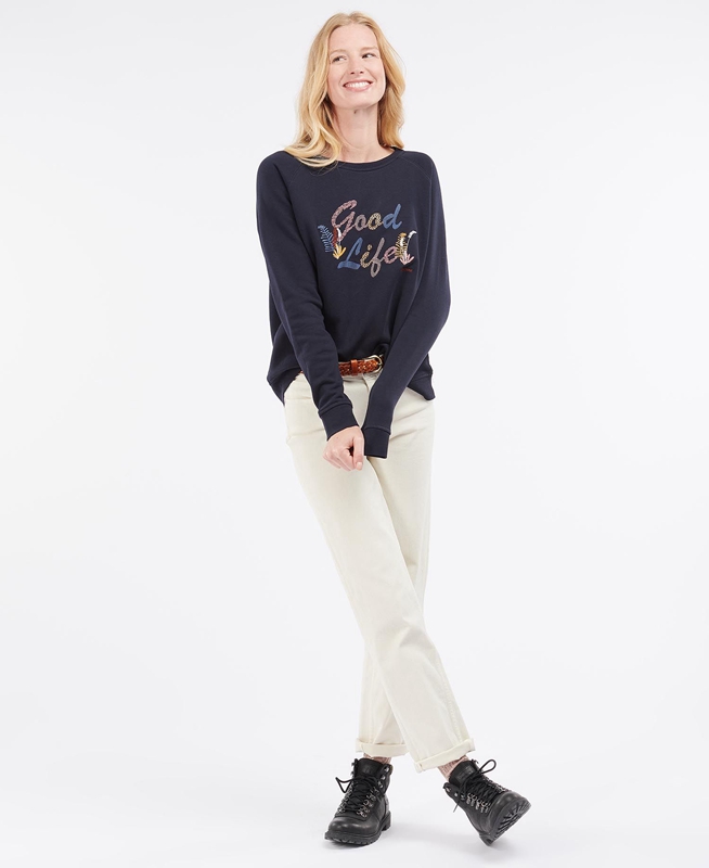 Navy Women's Barbour Rockcliffe Sweatshirts | YDOJSX-365