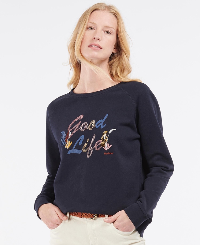 Navy Women's Barbour Rockcliffe Sweatshirts | YDOJSX-365