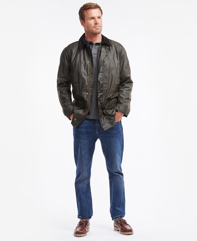 Olive Men's Barbour Bristol Waxed Jackets | OTGMBD-973