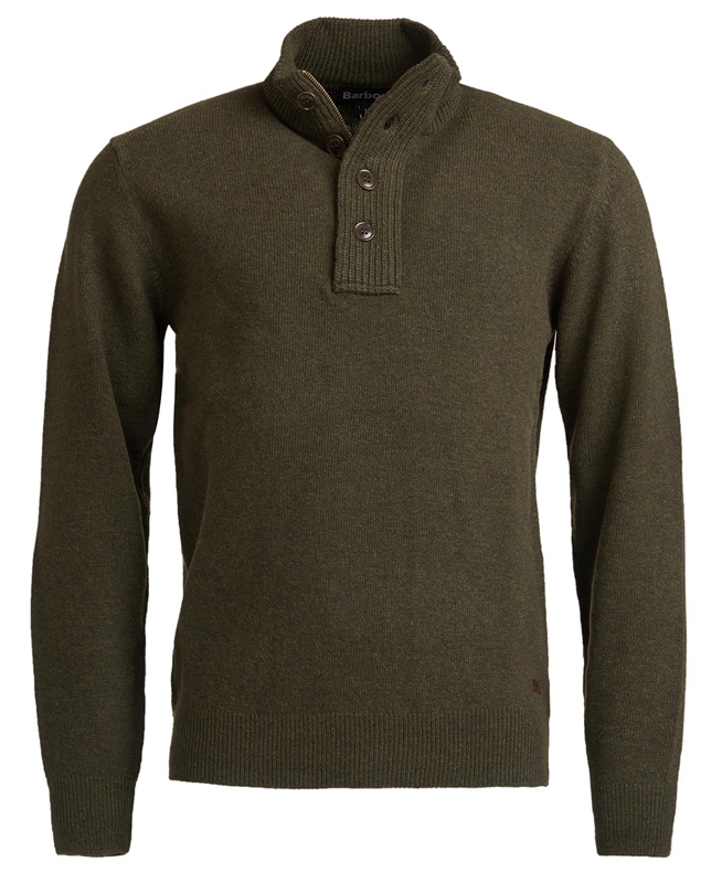 Olive Men's Barbour Essential Patch Half Zip Sweaters | SOHVRW-648