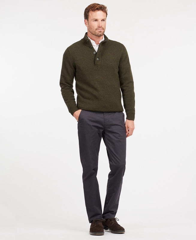 Olive Men's Barbour Essential Patch Half Zip Sweaters | SOHVRW-648