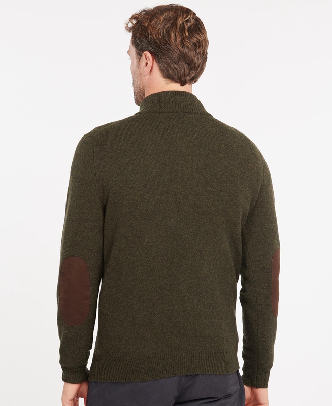 Olive Men's Barbour Essential Patch Half Zip Sweaters | SOHVRW-648