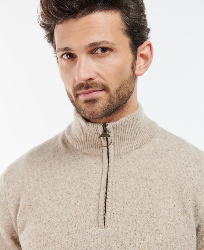 Olive Men's Barbour Essential Tisbury Half Zip Sweaters | DYQFOB-347