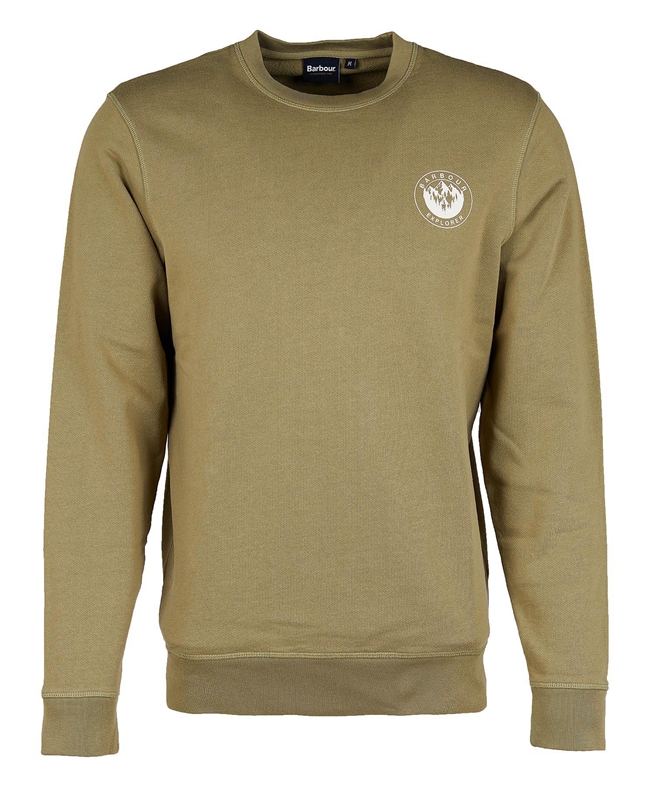 Olive Men's Barbour Explorer Camper Crew Sweatshirts | DYKAPS-641