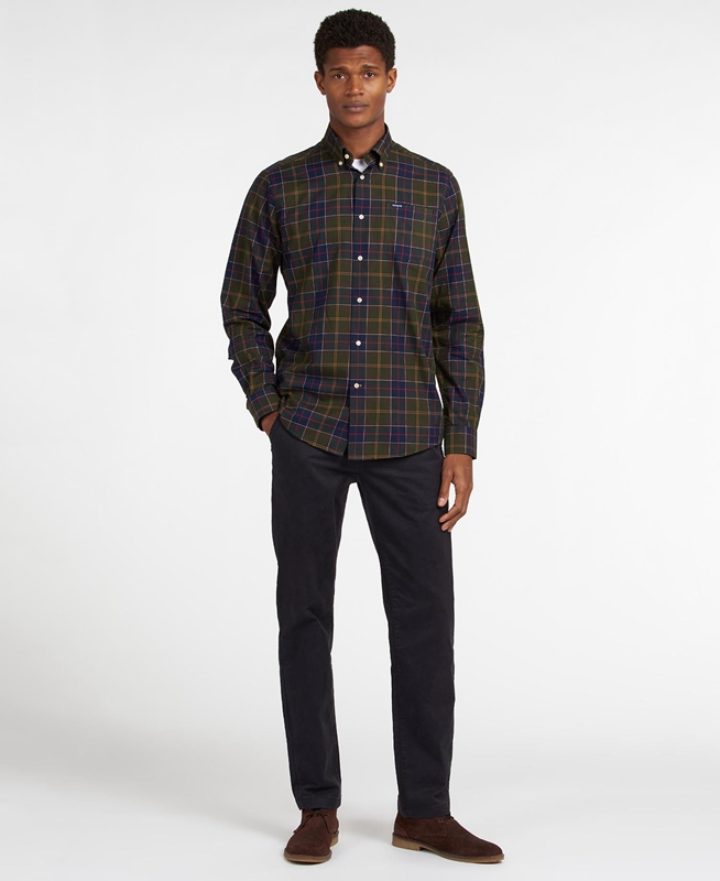 Olive Men's Barbour Hemd Wetheram Tailored Shirts | MRDZVX-148