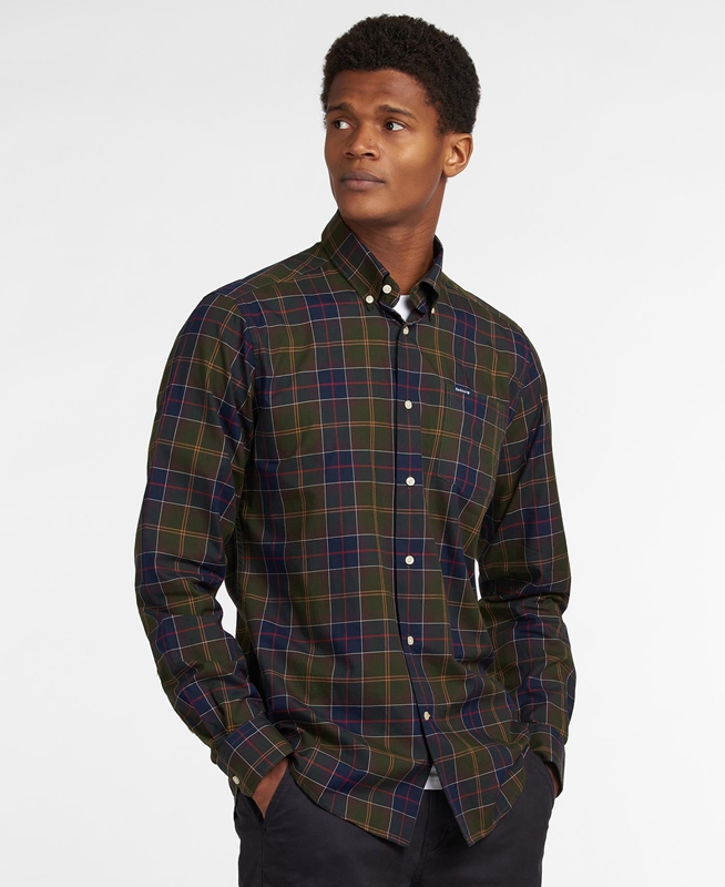 Olive Men\'s Barbour Hemd Wetheram Tailored Shirts | MRDZVX-148