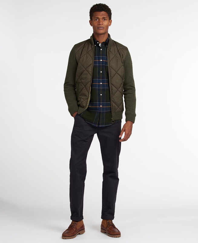 Olive Men's Barbour Jacke Arch Diamond Quilt Knit Sweaters | ZPGMHF-134